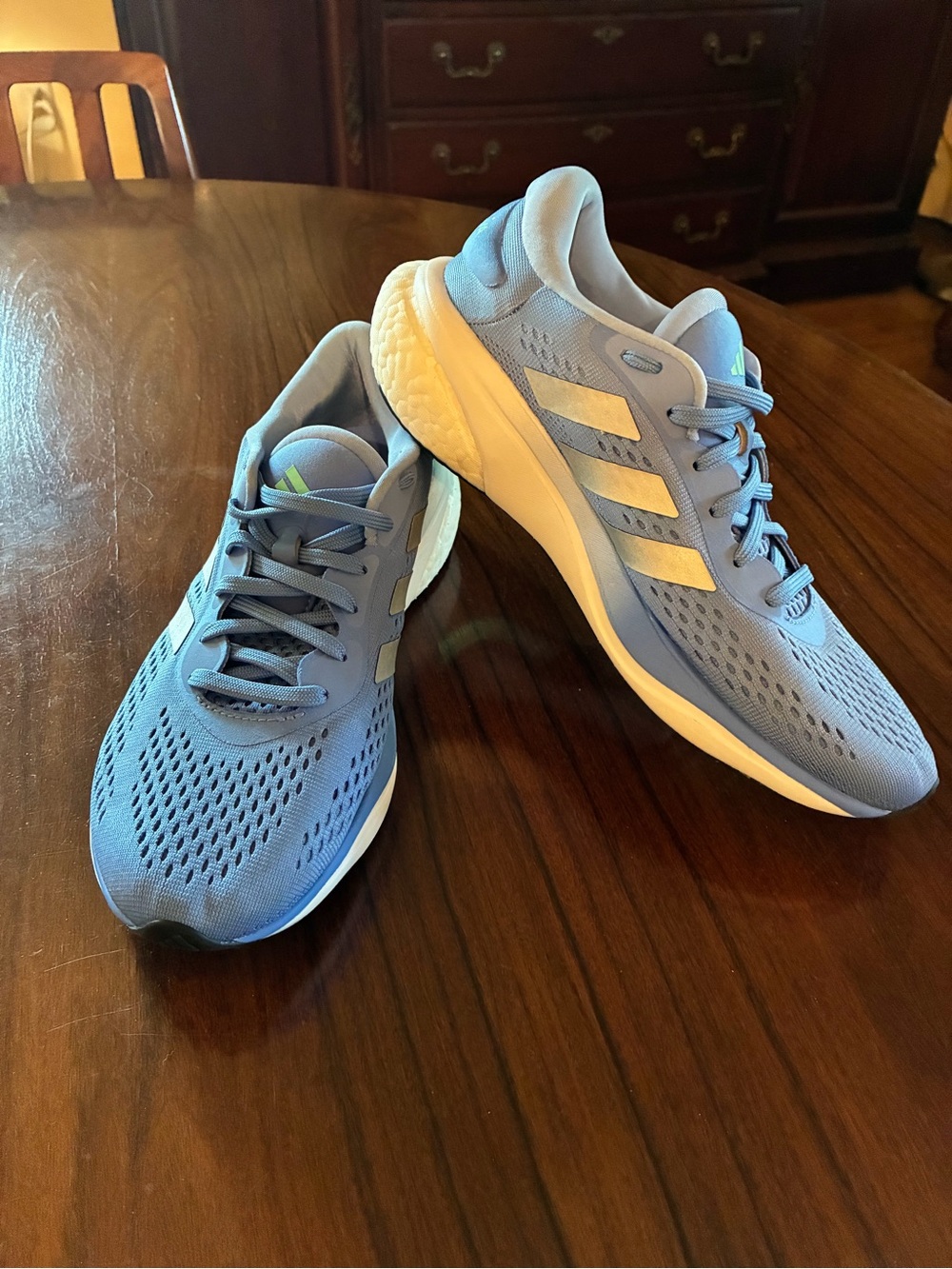 adidas Light Blue Supernova Boost Running Shoes with White Stripes